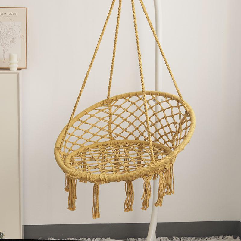Nordic Style Cotton Rope Hanging Chair with Tassels - Indoor/Outdoor Swing Lounge