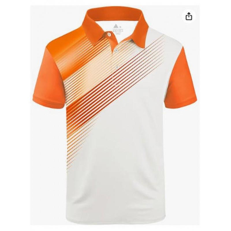 Mens Breathable Short Sleeve Polo Shirt With Digital Print Quick-Dry Loose Fit Casual Wear