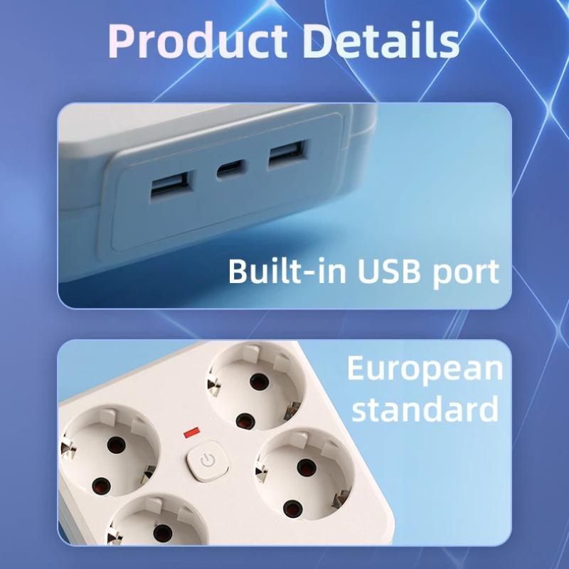 4-in-1 EU-Steckeradapter – Steckdosenleiste mit Hauptschalter, optionalen USB- und Typ-C-Anschlüssen