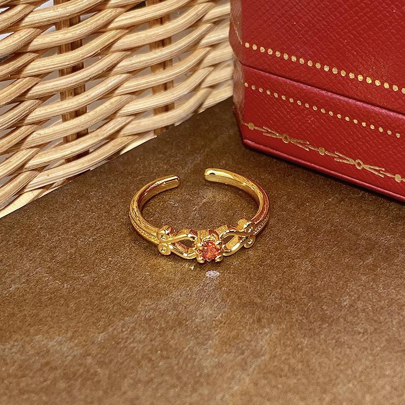 Medieval Simple Red Zir*****Pen Ring Women S Super Flash Light Luxury Exquisite Rose Flower Ring Adjustable opening