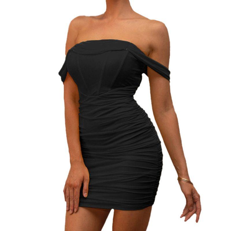 European and American Cross-Border Women's Strapless Bodycon Dress, Off-Shoulder One-Shoulder Neckline, Waist-Cinching Sexy Dress, Backless Dress