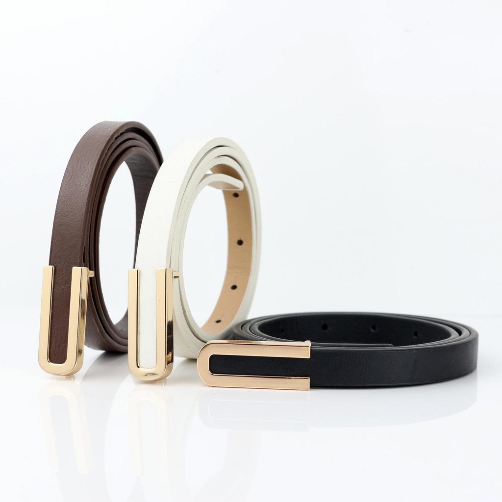 Versatile Black Cowhide Thin Leather Belt for Women: Simple Korean Style Decorative Waist Accessory for Dresses and Suits.