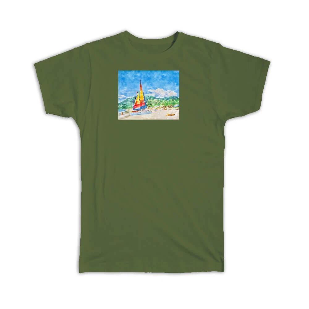 Gift T-Shirt : Watercolor Scenary Sail Boat S
