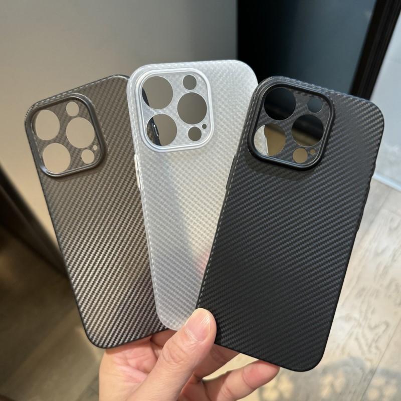 Ultra cienkie etui na telefon z teksturą włókna węglowego, twarde, do iPhone 16 16E 15 14 Plus 13 12 Pro Max, smukłe, PC, przezroczyste, odporne na wstrząsy, miękkie etui