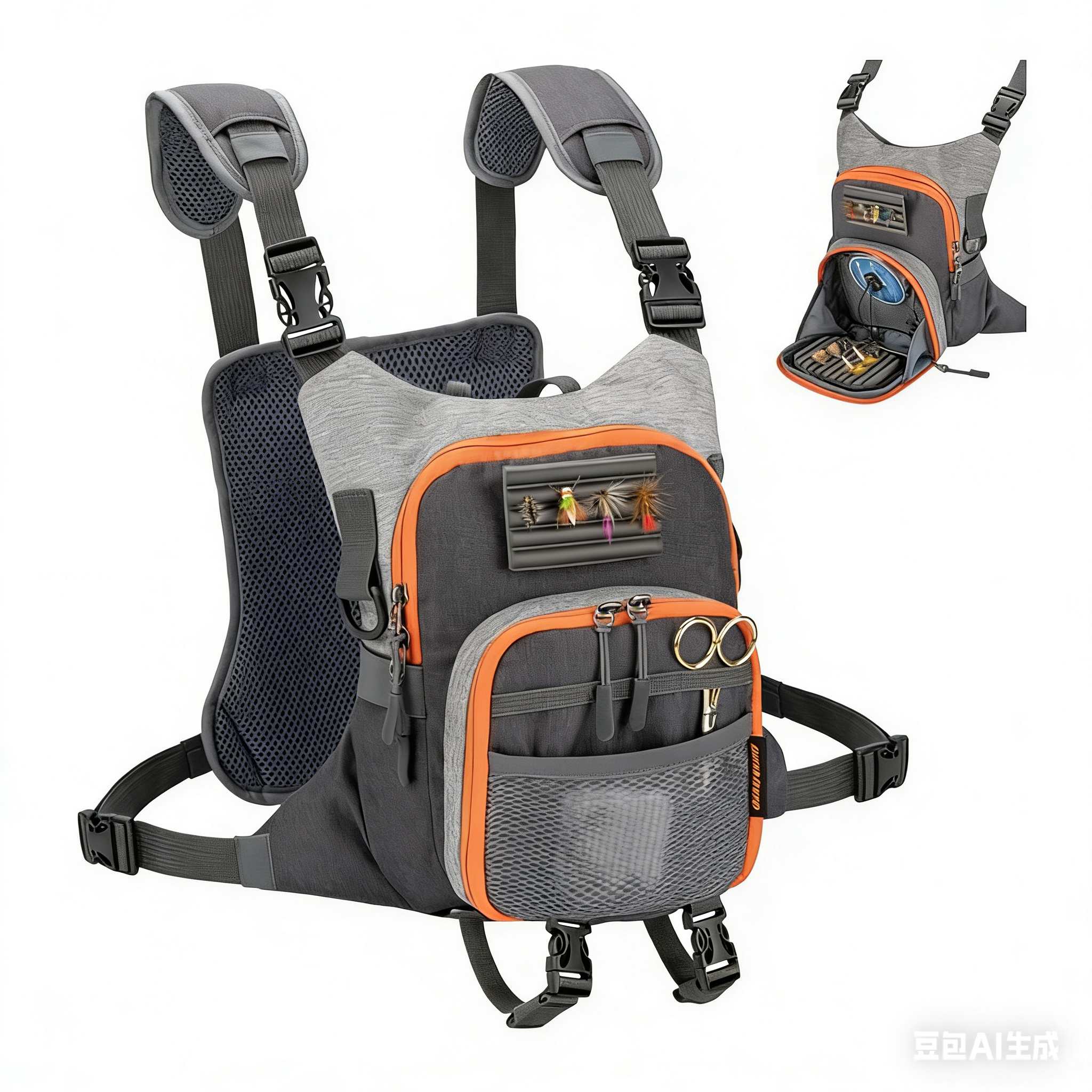 Fly Fishing Chest Pack Vest Tackle Bag, Outdoor Fishing Storage Bag Holds 2 Fly Boxes, Portable Fishing Gear Organizer