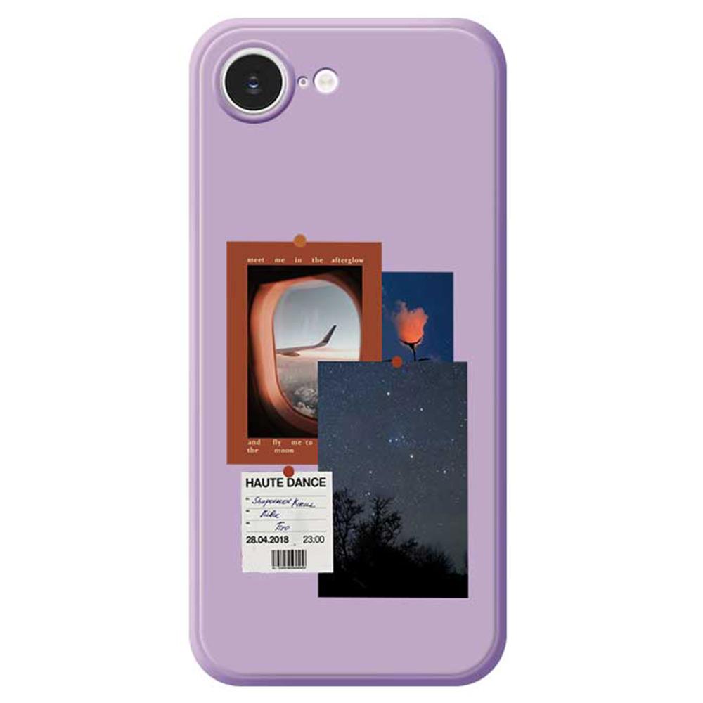 

For iPhone 16e Case Night Sky Illustration Pattern Printing Straight Edge TPU Phone Back Cover Purple