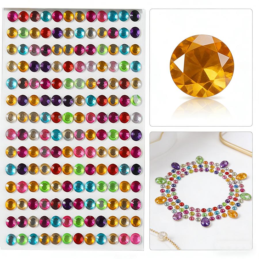 4 Sheets Bling Rhinestone Stickers Self-Adhesive - Round Crystal Gem Stickers for DIY Crafts, Makeup, Nail Art and Party Decor