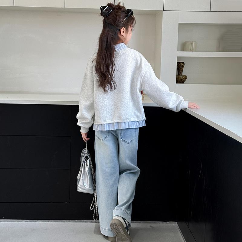 Girls' 2025 Autumn/Winter POLO-Style Two-Piece Sweatshirt for Middle Schoolers