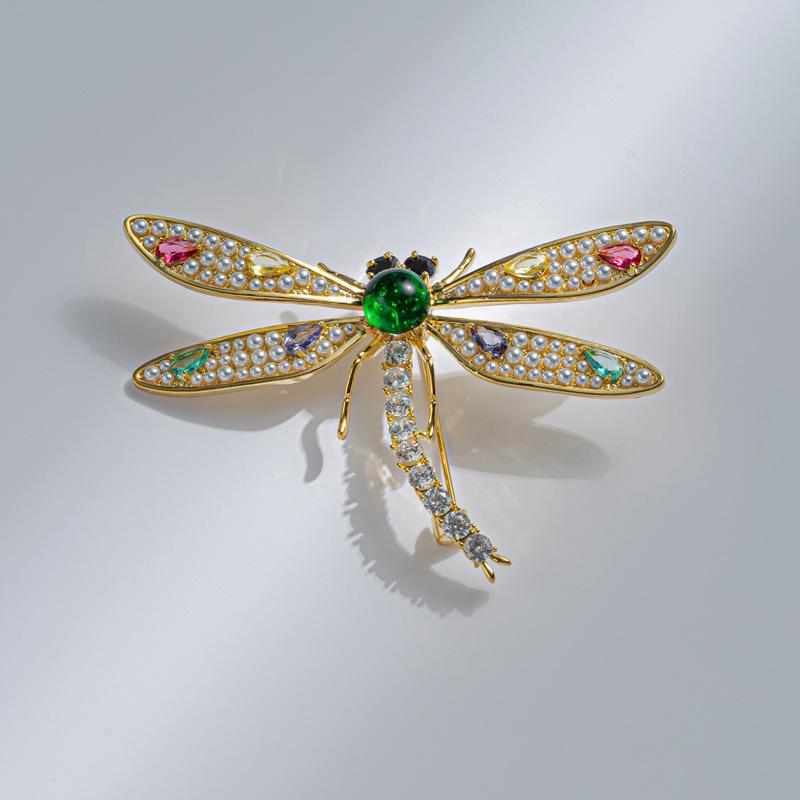 High-End Green Chalcedony Dragonfly Brooch Luxury Jewelry Gift
