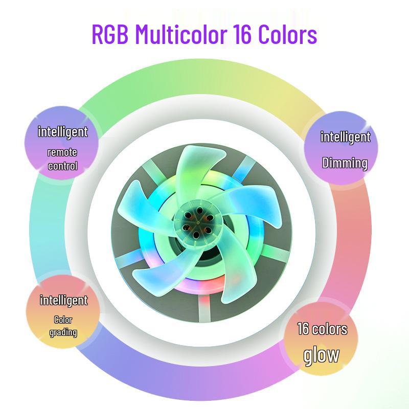 360° RGB Rotating Fan Light with Remote, E27 Base, Stepless Dimming, Three-Color Control