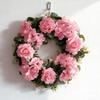 All-Season Artificial Rose Wreath with Embroidery Ball & Realistic Green Leaves - Plastic Flower Garland Suitable for Front Door