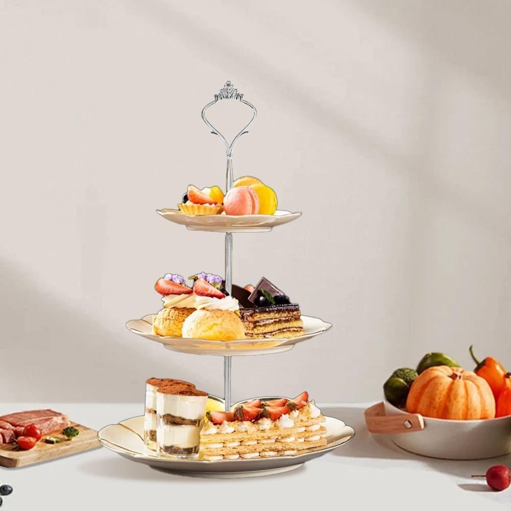 Crown Handle Cupcake Display Holder 2 Tiers 3 Tier Tiered Fruit Plate Cake Stand Assembly