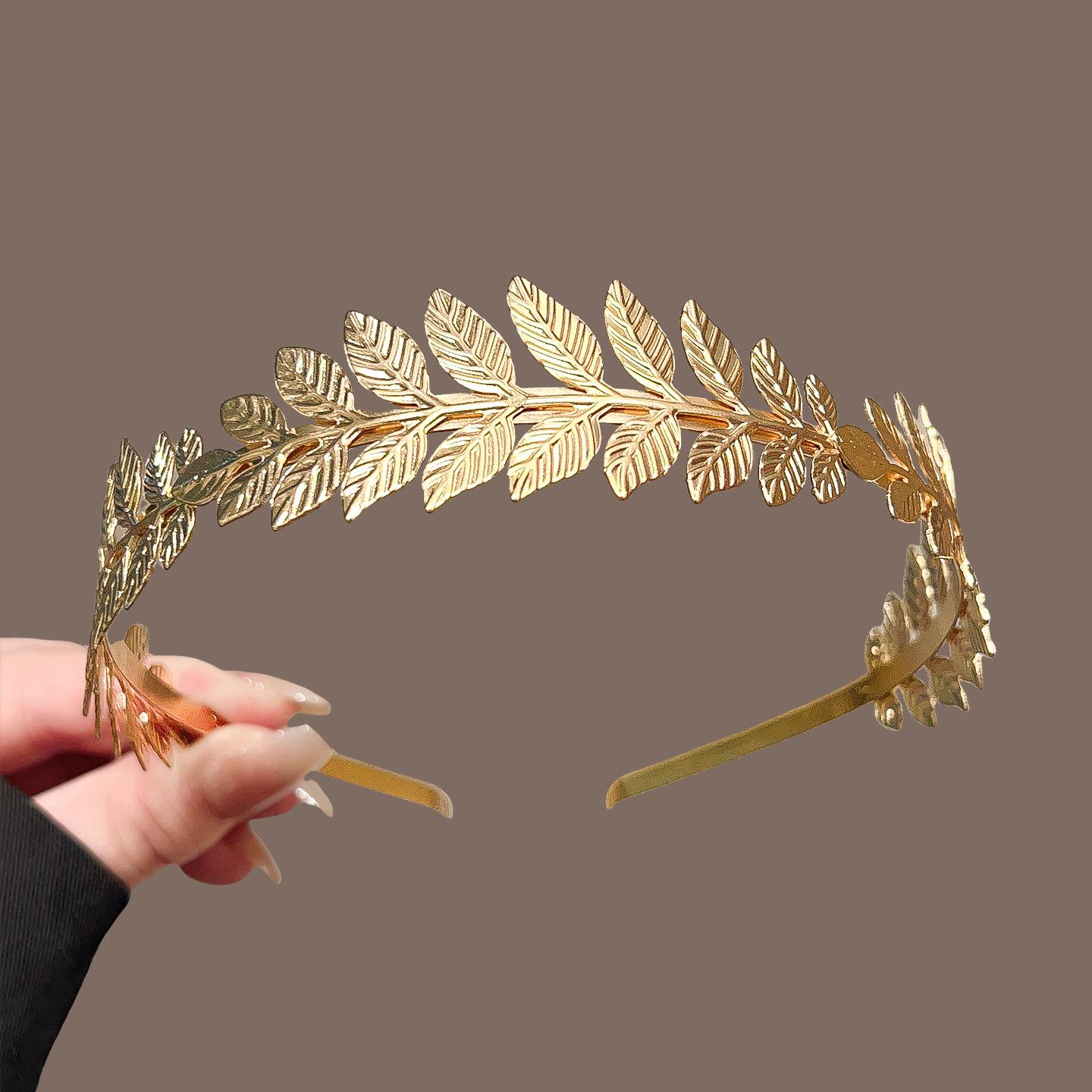 Ретро греческий ободок для волос с золотыми листьями для женщин - Высококлассный аксессуар для волос 2025