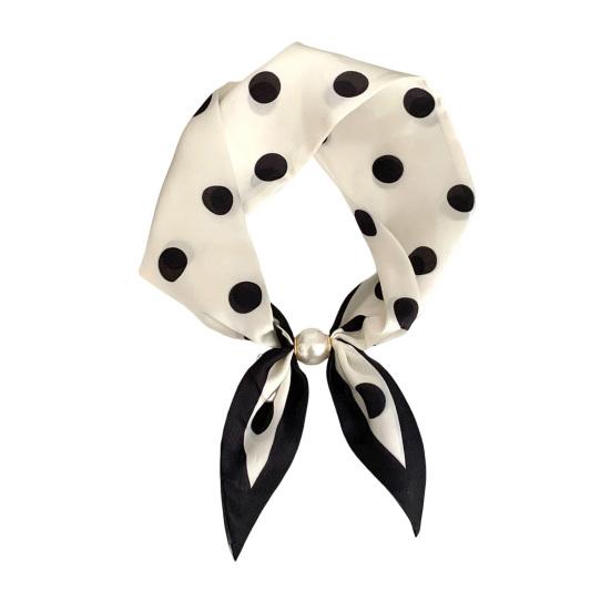 Satin Neck Scarf Irregular Geometric Pattern Wrinkle-resistant Scarf with Magnetic Imitation Pearl Buckle Outfit Accessory