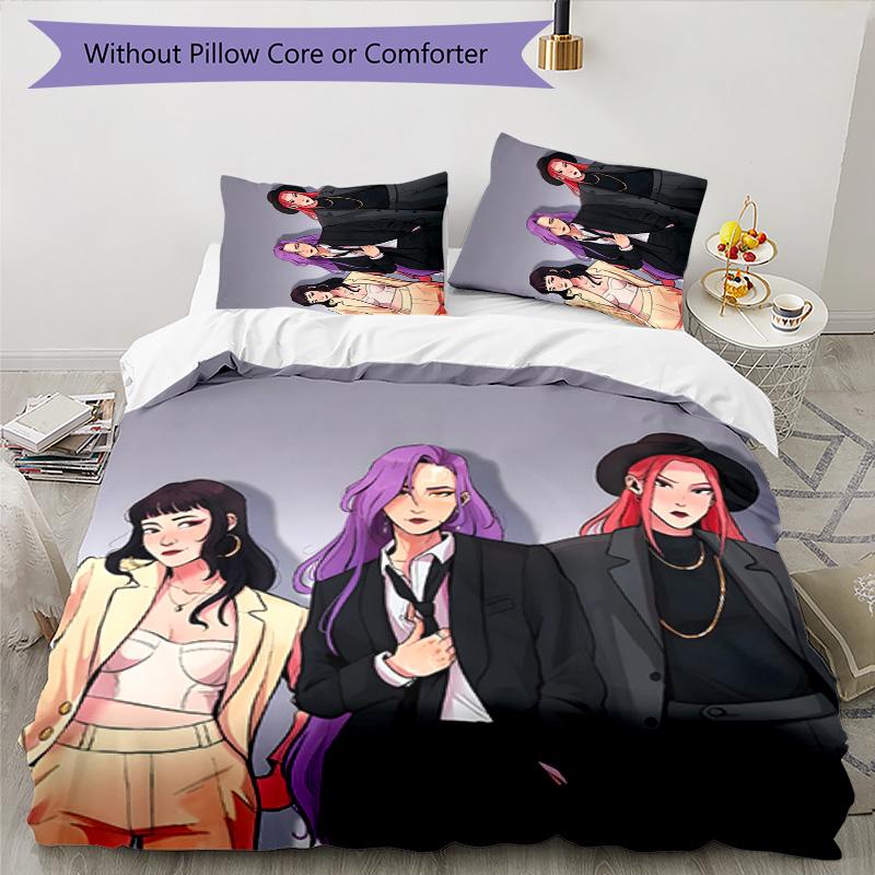 KPOP Hunter 3-teiliges Bettwäsche-Set Bettbezug Verschluss Enthält 1 Bettbezug & 2 Kissenbezüge für Alle Jahreszeiten Schlafzimmer Zuhause Wohnheim Dekor