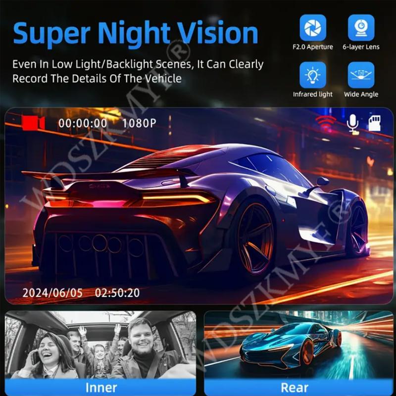 3Lens 1080P DashCam for Cars DVR WIFI Front Inside Rear Camera for Vehicle Black Box Video Recorder Car Accessories Hardwire Kit