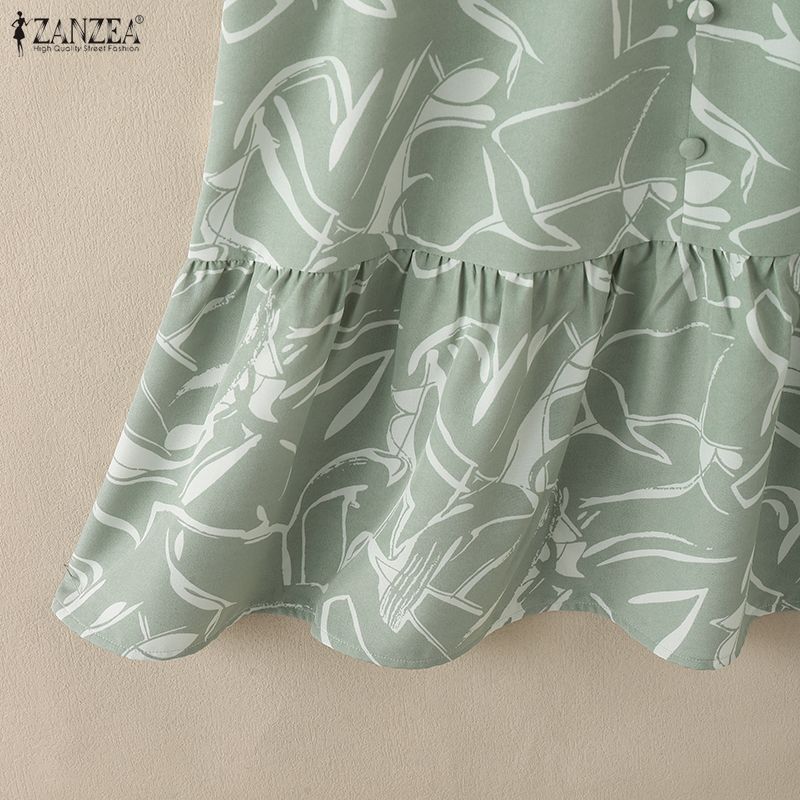 ZANZEA Abito Casual Estivo da Donna con Scollo a V e Maniche Corte con Stampa