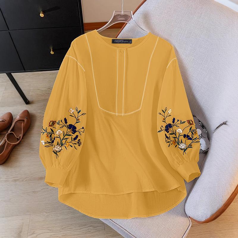 

ZANZEA Женская повседневная блузка с круглым вырезом и рукавом 3/4 с принтом 4XL жёлтый