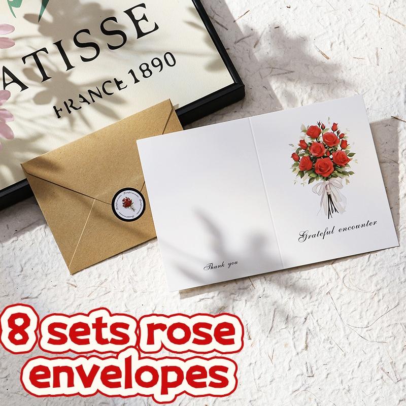 1/4/8 sets Flower Bouquet Cards with Envelopes for Thank You, Wedding, Valentine, Christmas, Birthday, Parents, Wife, Teacher