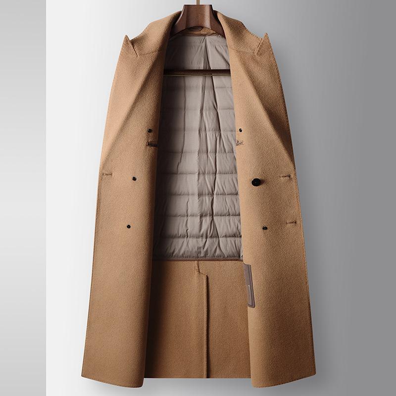 Wool Double-breasted Men's Woolen Coat Autumn and Winter Handmade Double-sided Woolen Take-off Down Liner Warm Jacket