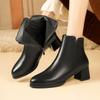 Autumn Winter PU Women Ankle Boots Thick High Heels Round Toe Shoes Black White Modern Short Botas Para Mujer 652