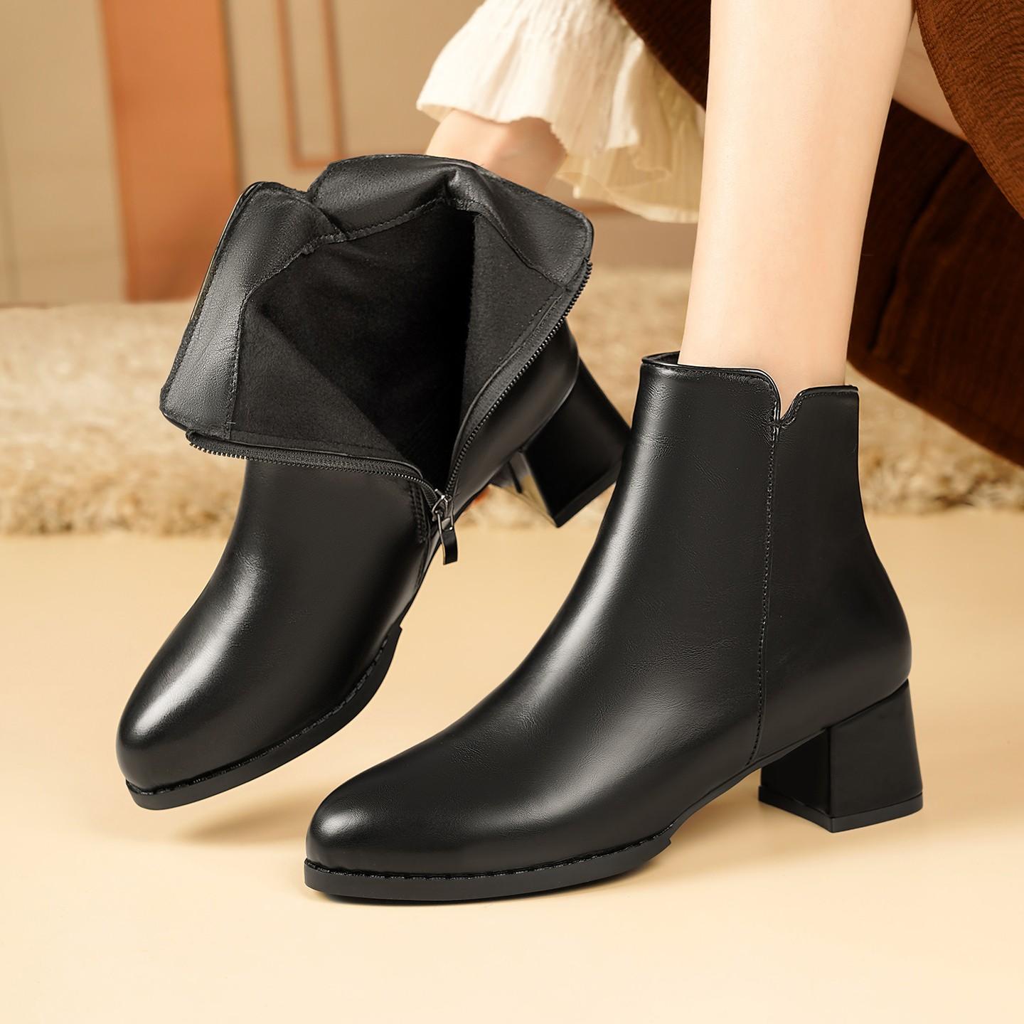 

Autumn Winter Pu Women Ankle Boots Thick High Heels Round Toe Shoes Black White Modern Short Botas Para Mujer 652 37