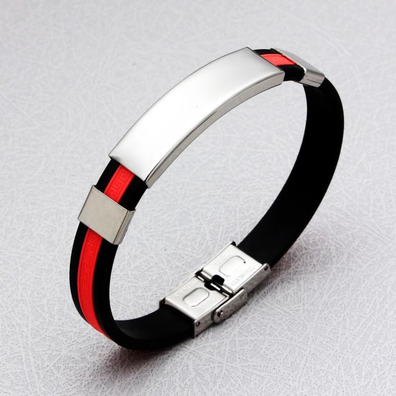 HNSP Nerezová Ocel Kov Kůže Silikonový Náramek Pro Muže Posilovna Sportovní Doplňky