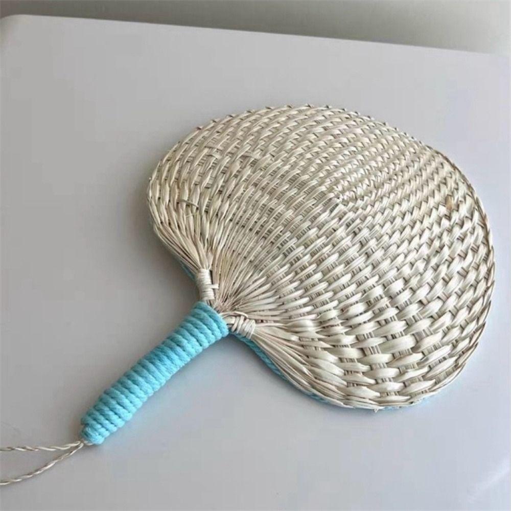 Handmade Bamboo Weaving Fan Cute Decorative Craft Fan Hand Cranked Pu Fan  Dormitory