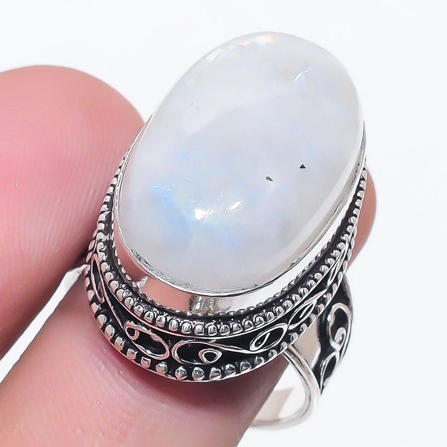 Natural Moonstone Gemstone Handmade 925 Sterling Silver Jewelry Ring Size 9 J8I12