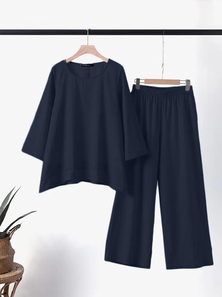 2023 Chinese Style Plus Size Women's Retro Pants Set: Solid Color Cotton Linen Casual Long Sleeve Loose Fit