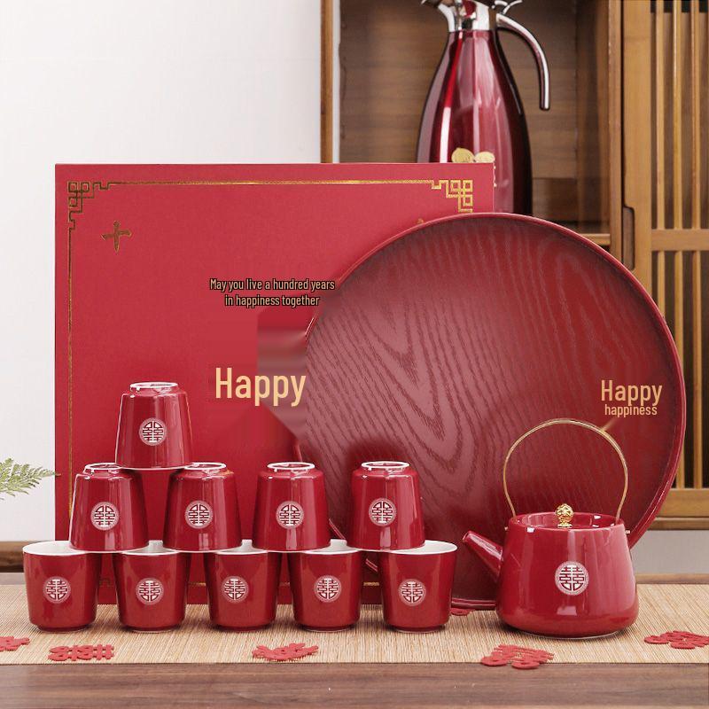 Wedding Tea Set: Elegant Teapot and Cups for Newlyweds' Traditional Ceremony