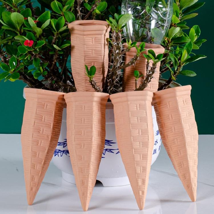 Pack Of 6 Red Clay Watering Spikes Stakes Tool Designed For Easy Plant Care And Water Conservation Home Gardening Needs