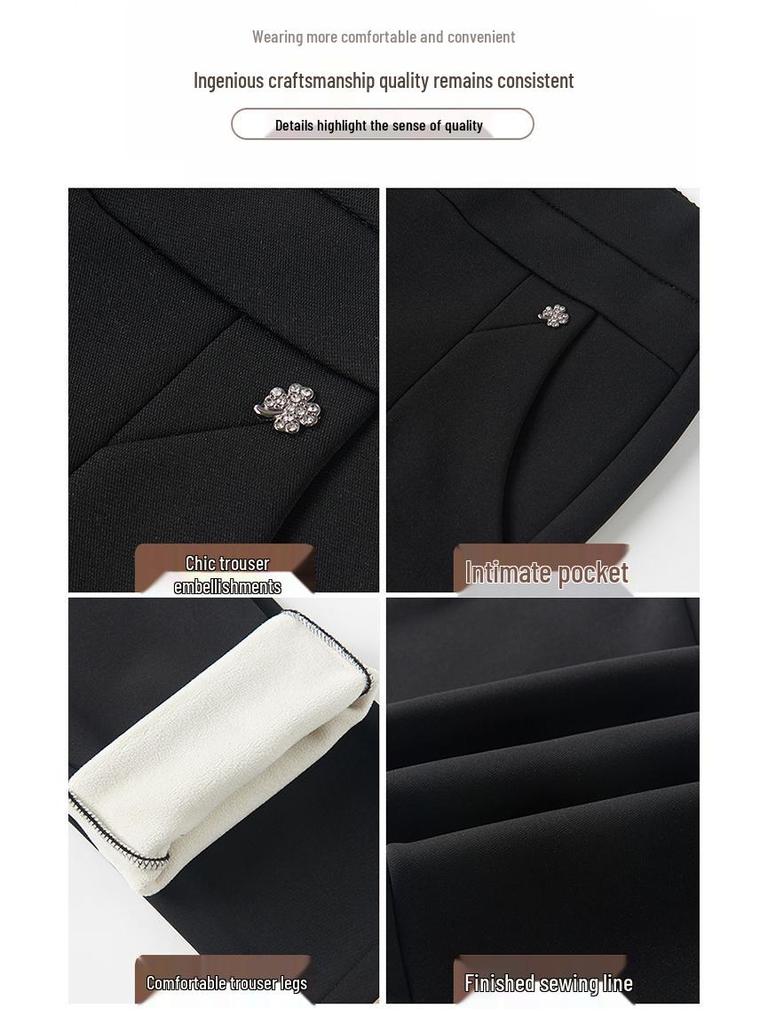 High Waist Straight Leg Velvet Warm Trousers for Middle-Aged Women – 50s Mom Style