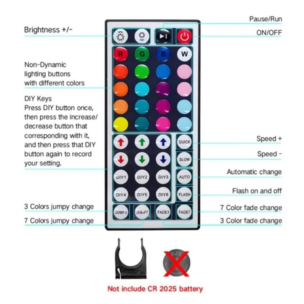 44 Keys IR Remote Control LED Strip Light Controller Light Dimmer for 5V 5050 2835 RGB LED Strip