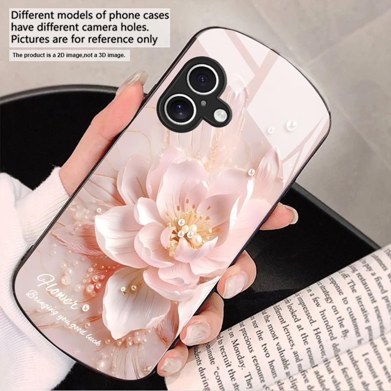 Blooming Blue Flowers For iPhone 17 16 15 14 13 Plus 12 Mini 11 Pro Max XR Xs Max X 7 8 6S 22 20 Elliptical Glass Phone Case