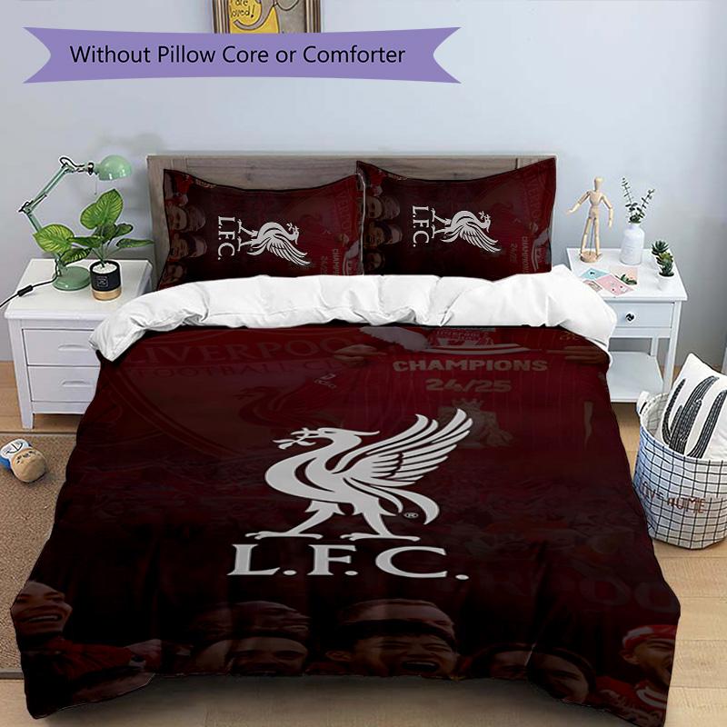 3 pièces L-Liverpool (6) Ensemble de housses de couette - Literie imprimée HD avec 1 housse et 2 taies d'oreiller - Parfait pour la décoration de la maison et des dortoirs