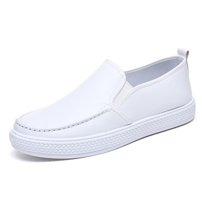 White Men's Slip-Resistant Waterproof Leather Nursing Shoes for Students