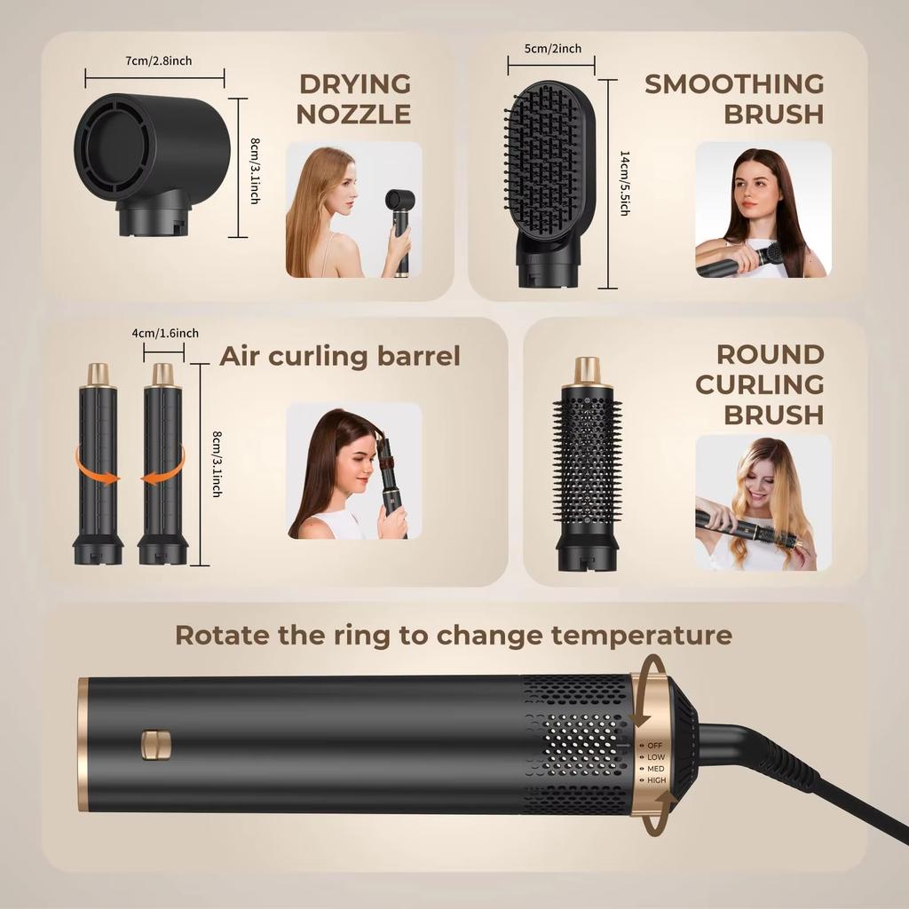 Multi-In-One Hair Dryer Styler, Hot Air Comb, Detachable Brush, Straightening & Curling Dual-Use, Household Hair Styling Tool