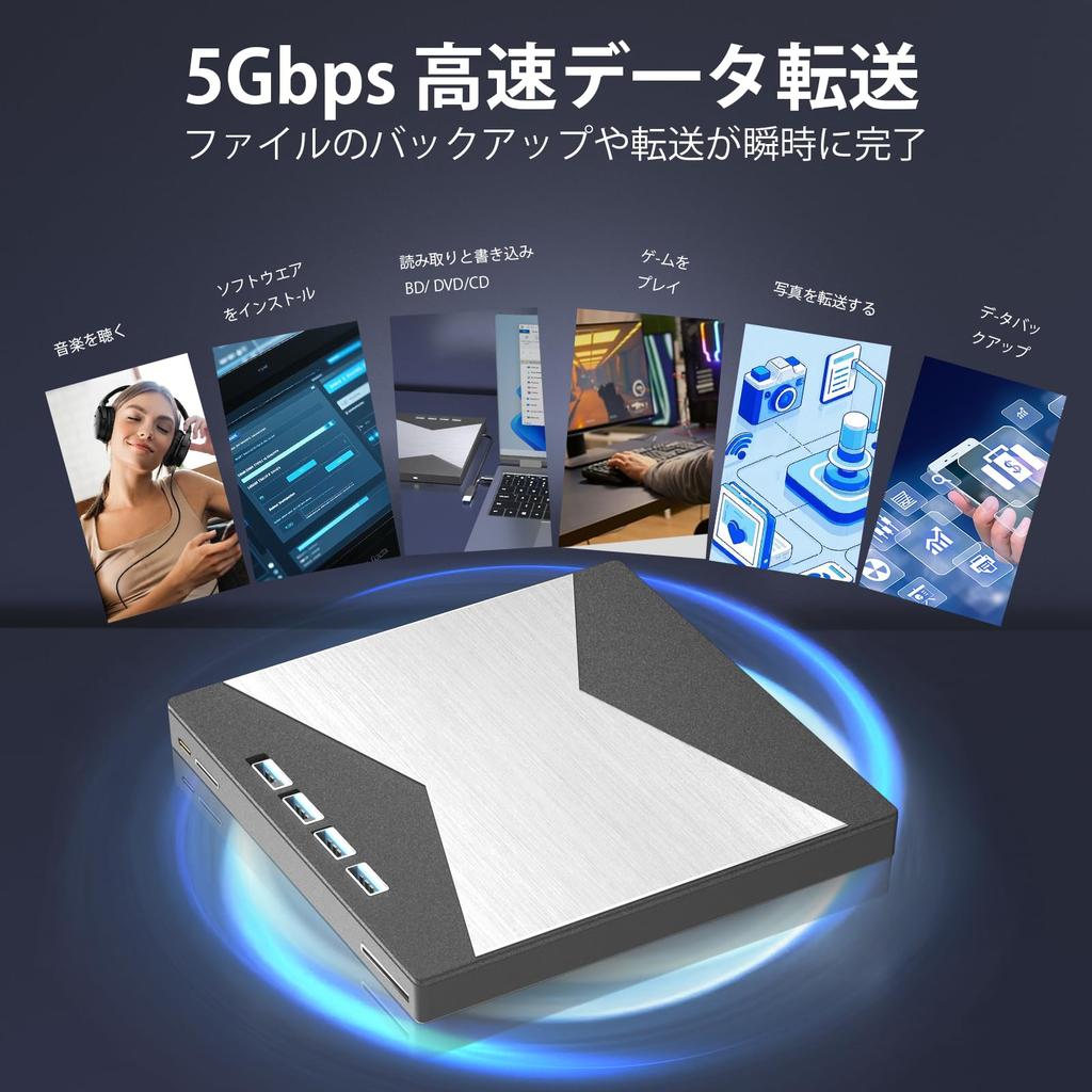 Innovatives Multifunktionales 7 in 1 Externes Laufwerk Kompatibel mit 4K UHD Laufwerk BD Brennen Sowohl Bluray Externes BD Externes Externes Stromkabel