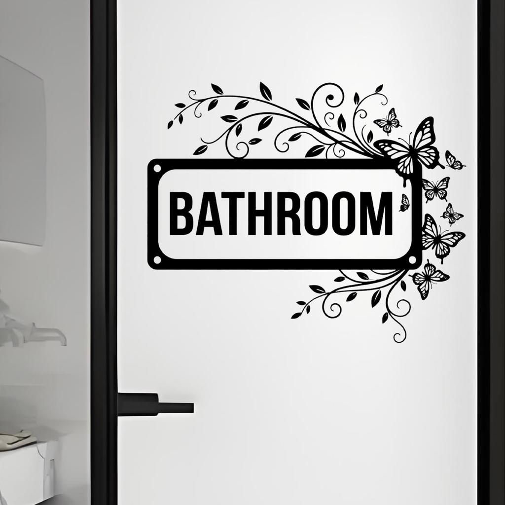 Black Butterfly Bathroom Door Sticker, Home Decor Wall Sticker