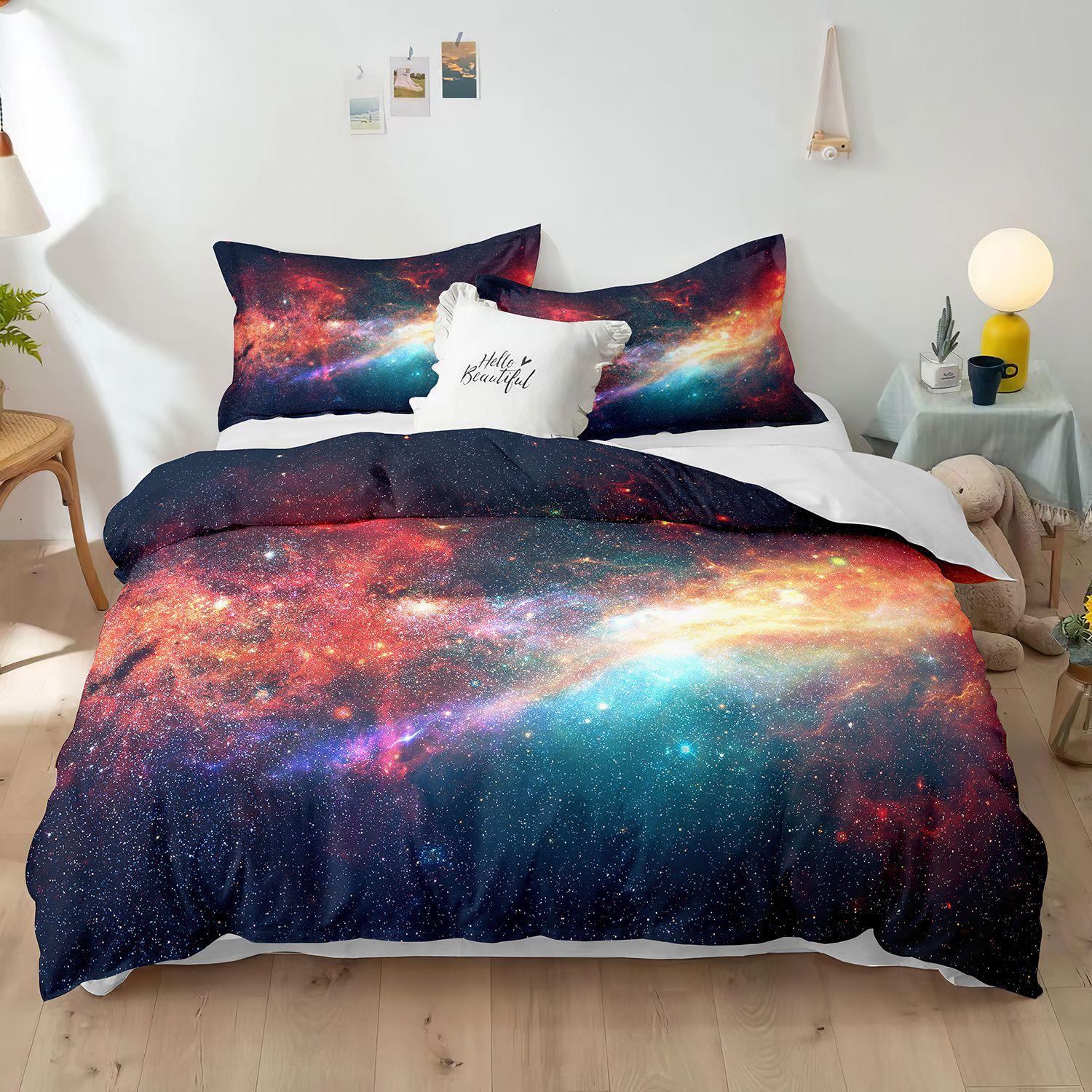 

Комплект пододеяльников из полиэстера со звездным небом King Size, белая звезда, красочная галактика, звездное пространство, туманность, абстрактный космос для мальчиков и девочек 70x133cm 2pcs