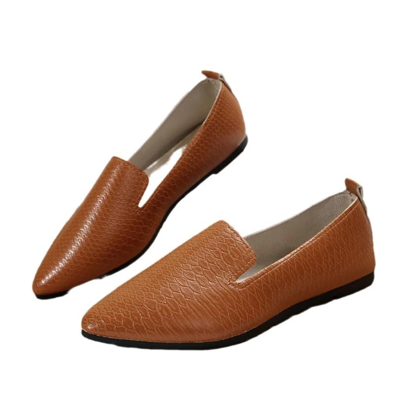 Women's Shoes Light PU Leather Casual Shoes Barefoot Shoes Pointed Toe Leather Shoe Women's Flats Slip-On Loafers Zapatos Mujer