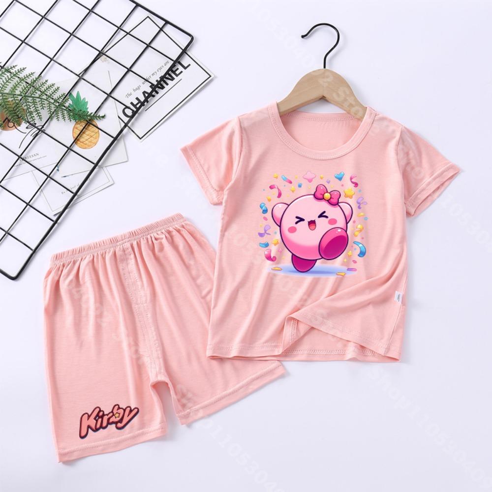 New Kirbys Children Short Pyjama Set Game Character Print Two Piece Suit Girls Summer Casual Homewear Kawaii Kids Clothing Gifts