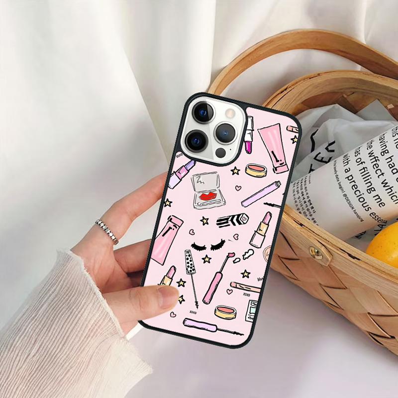 Makeup Love Lipstick Eyeshadow Pattern Phone Case For iPhone 17 Air 16 15 14 11 12 13 Pro MAX Plus coque Cover Shell