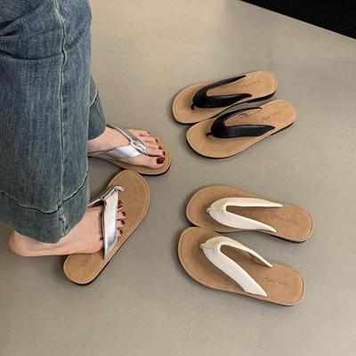 Mezzanin-Hausschuhe Damen tragen neue koreanische Version von Retro-Flip-Flops Urlaub Feenwind Strandflache Strandschuhe im Sommer