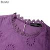 ZANZEA Women Casual Round Neck 3/4 Sleeve Loose Patchwork Lace Dress