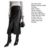 Autumn Winter Retro Skirt Faux Leather High Waist Skirt with Side Slits Solid Color Windproof Midi Skirt