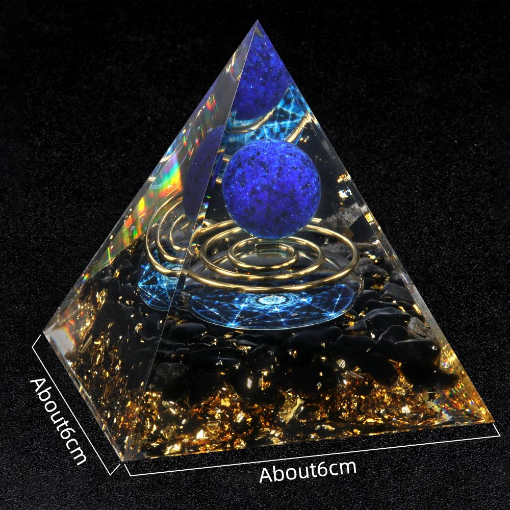 Crystal Devil's Eye Pyramid Natural Crushed Stone Lapis Lazuli Dropping Resin Home and Office Desktop Decoration Crafts 6x6cm