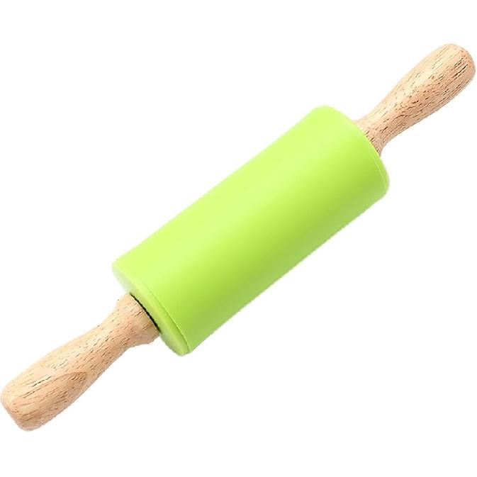 Green Rolling Pin, 9 Inch Silicon Rolling Pin with Wooden Handle for Kneading the Dough of Baking Bread, Pizza, Cookie, Noodles (green, 9 inch) 9 inch