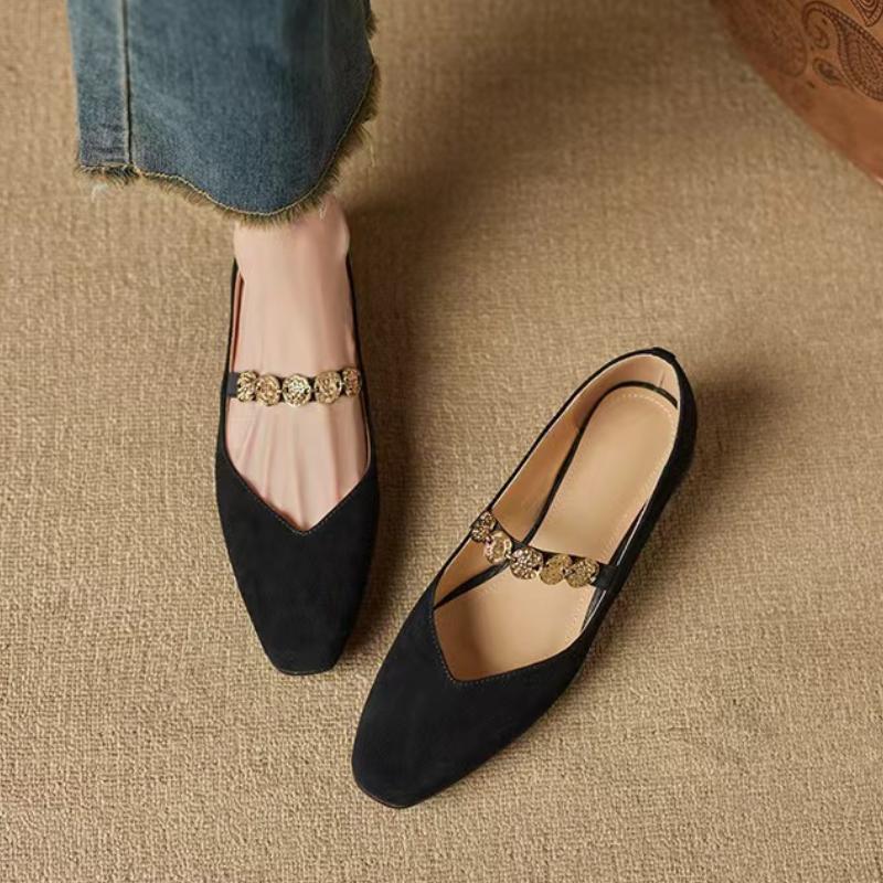 Fashion Women Single Shoes Metal Heels Shallow Mouth Branded Pumps Mary Jane Single Shoes Ladies Metalic Latest Low Zapatillas De Mujer